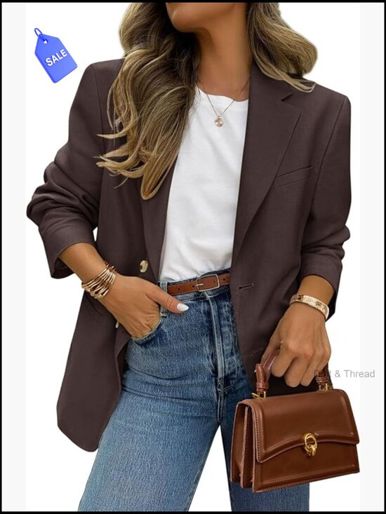 Jackets & Blazers - Business Casual Blazer Long Sleeve Notch Lapel Open Front Pockets